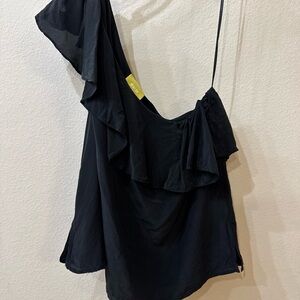 Anthropologie Maeve One-Shoulder Silhouette Black Silk Blouse Top Size Small